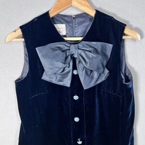 Vintage 60s Navy Velvet Mod Era Cocktail Dress Old Hollywood Statement Bow 12